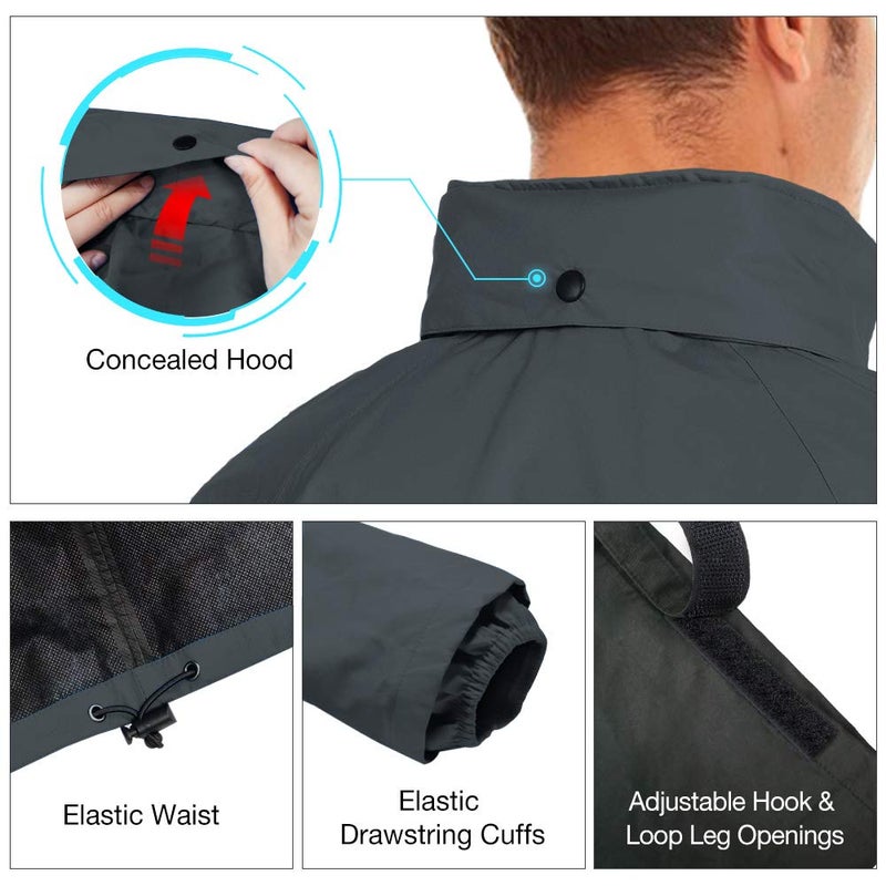 TIDEWE Rain Suit  Waterproof Breathable Lightweight Rainwear (Gray Size L) - Image 5